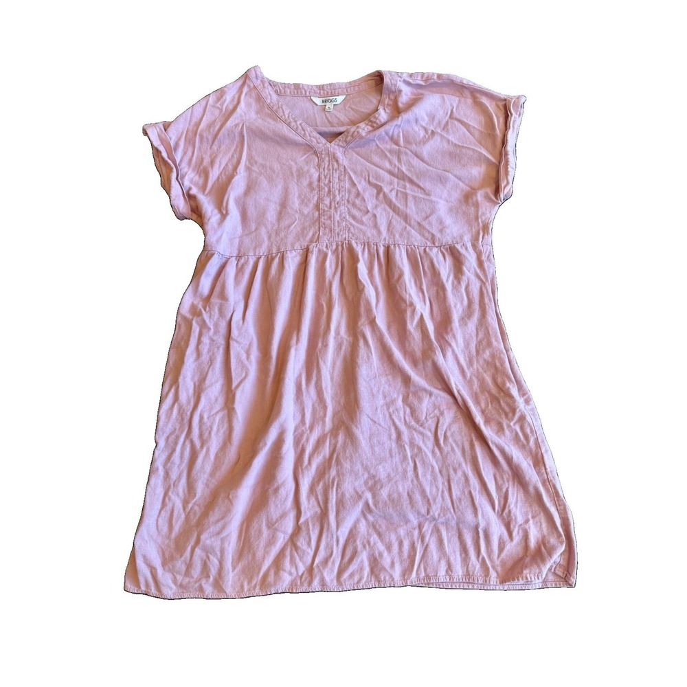 BRIGGS Women's Pink Linen Blend Babydoll Tunic Top Short Sleeve XL Casual